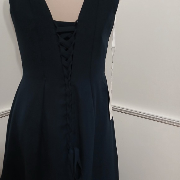 Navy Blue Tiered Chiffon Formal Gown V-Neck Corset Back Size 10 NEW - Picture 7 of 12